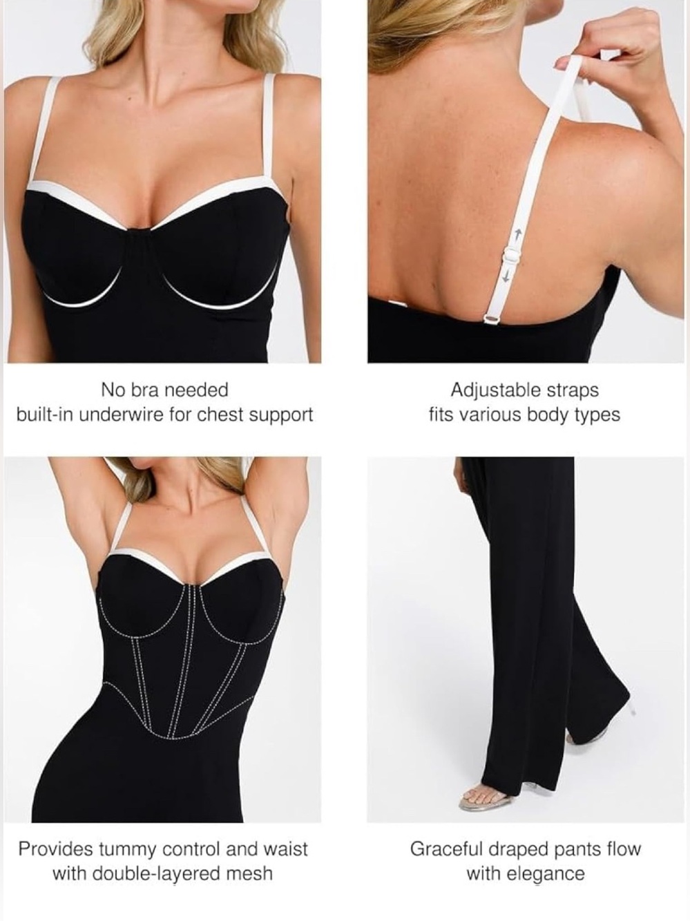 NWT Popilush Built-In Shapewear Contrast Trim Formal Wide-Leg Dressy Jumpsuit - Picture 3 of 14